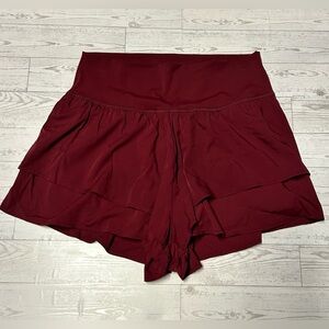 Hot Kiss Burgundy Ruffle Skort – Flowy Layered Mini